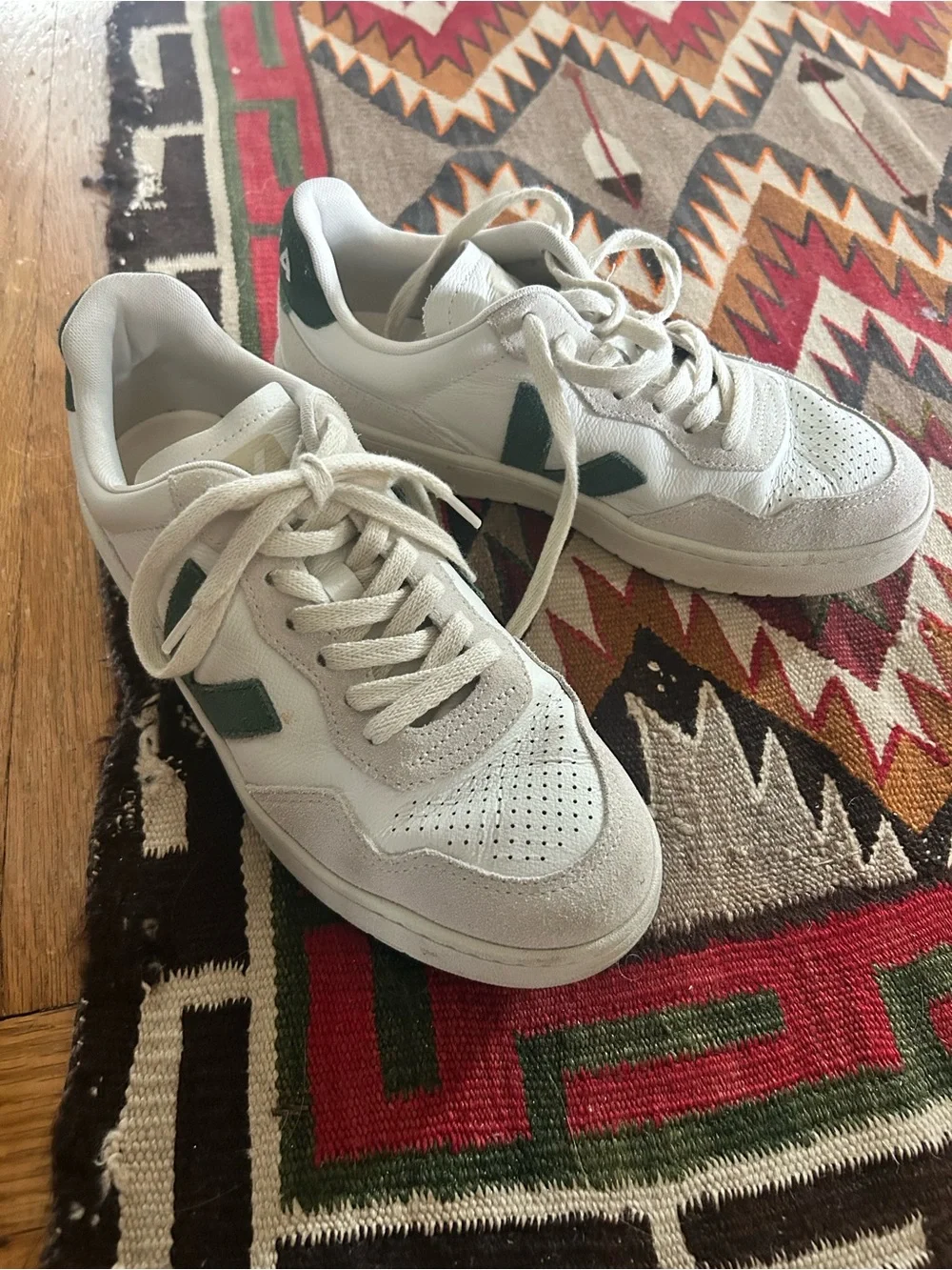 Veja White Low-Top Sneakers with Green Accents